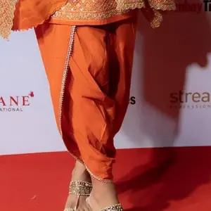 Bhumika Vaid - Women Orange Kurta And Dhoti Tussar Embroidery Notched and Pant Set| Kanika's| Mehendi and Haldi,Sangeet