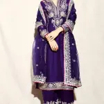 Bhumika Vaid Purple Tussar Leaf Motif Embroidered Straight Kurta Set for Women at Lovel