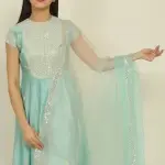 Aastha Jain - Women Blue Chanderi Embroidery Dori Round Anarkali Palazzo Set| Kanika's| Sangeet