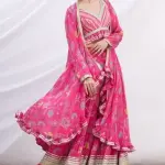 Bhumika Vaid - Women Pink V Neck Floral Print Jacket And Sharara Set| Kanika's| Mehendi and Haldi