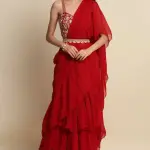 Buy Aastha Jain Embroidered Ruffle Saree Set For Women Available online at Scrollnshops M / Red