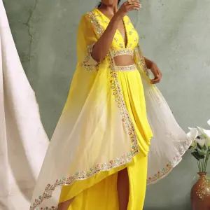 Buy Aastha Jain Floral Motifs Skirt Set For Women Available online at Scrollnshops S / Yellow