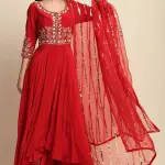 Buy Aastha Jain Sequins Front Open Kurta Set For Women Available online at Scrollnshops XL / Red