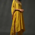 Buy Aastha Jain Yellow Silk Sequins Kaftan Set For Women Available online at ScrollnShops Yellow / L