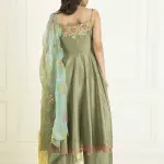 Aastha JAIN Floral Embroidered Sleeveless Pure Cotton Kurta & Palazzo & Dupatta (S) by SANKAN