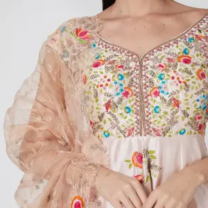 Aastha Jain Peach Embroidered Kurta Set for Women at Lovel