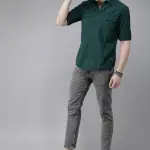 Roadster Men Green Regular Fit Solid Casual Sustainable Shirt (42) by SANKAN