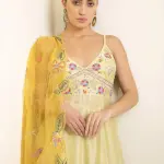 Aastha JAIN Floral Embroidered Sleeveless Pure Cotton Kurta With Palazzo With Dupatta (S) by SANKAN