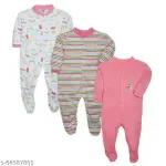 TiniBerry Rompers Sleepsuits for Baby Boys & Girls(Printed, Striped, Solid) Set of 3 onesies