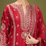 Bhumika Vaid - Women Red Kurta And Sharara Tussar Silk Embroidered Floral Notched Rati Straight Set| Kanika's| Puja