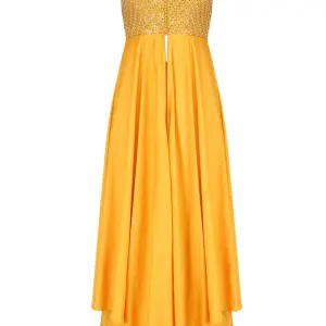 Aastha Jain Yellow And Gold Floral Gota Patti Embroidered Front Slit Anarkali Set for Women at Lovel