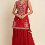 Buy Aastha Jain Embroidered Kurta & Skirt Set For Women Available online at Scrollnshops XS / Red