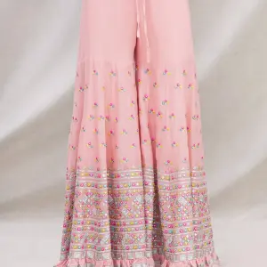 Bhumika Vaid - Women Pink Cotton Silk Embroidery One Shoulder Kurta And Sharara Set| Kanika's| Sangeet