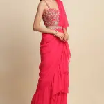 Buy Aastha Jain Embroidered Ruffle Saree Set For Women Available online at Scrollnshops 6XL / Pink