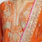 Bhumika Vaid - Women Orange Kurta And Palazzo - Tussar Embroidered Floral Amaya Set| Kanika's| Puja